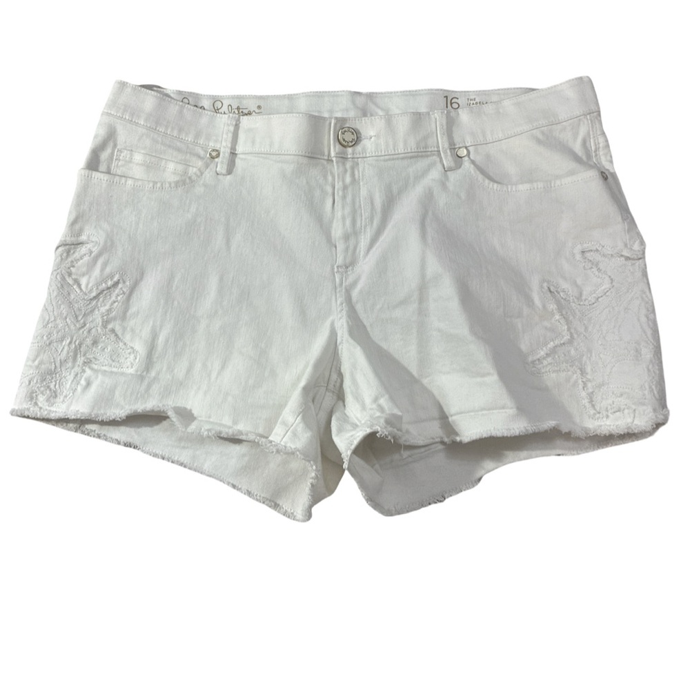 Lilly Pulitzer Isabela Denim Women's White Shorts 4” Inseam StarFish Detail 16